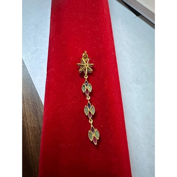 14k Solid Yellow Gold Flower Dangle Pendant Charm Natural Mix Stones 1.64 Grams - Picture 2 of 7